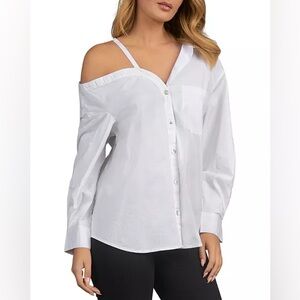 NWT! ELAN One Shoulder Button Up Shirt Top Blouse